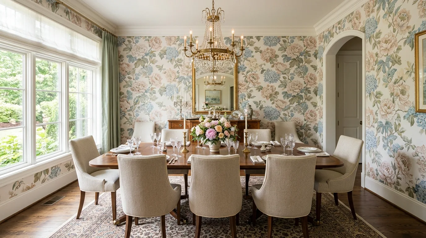 13 Beautiful Dining Room Wallpaper Ideas for a Patterned Statement